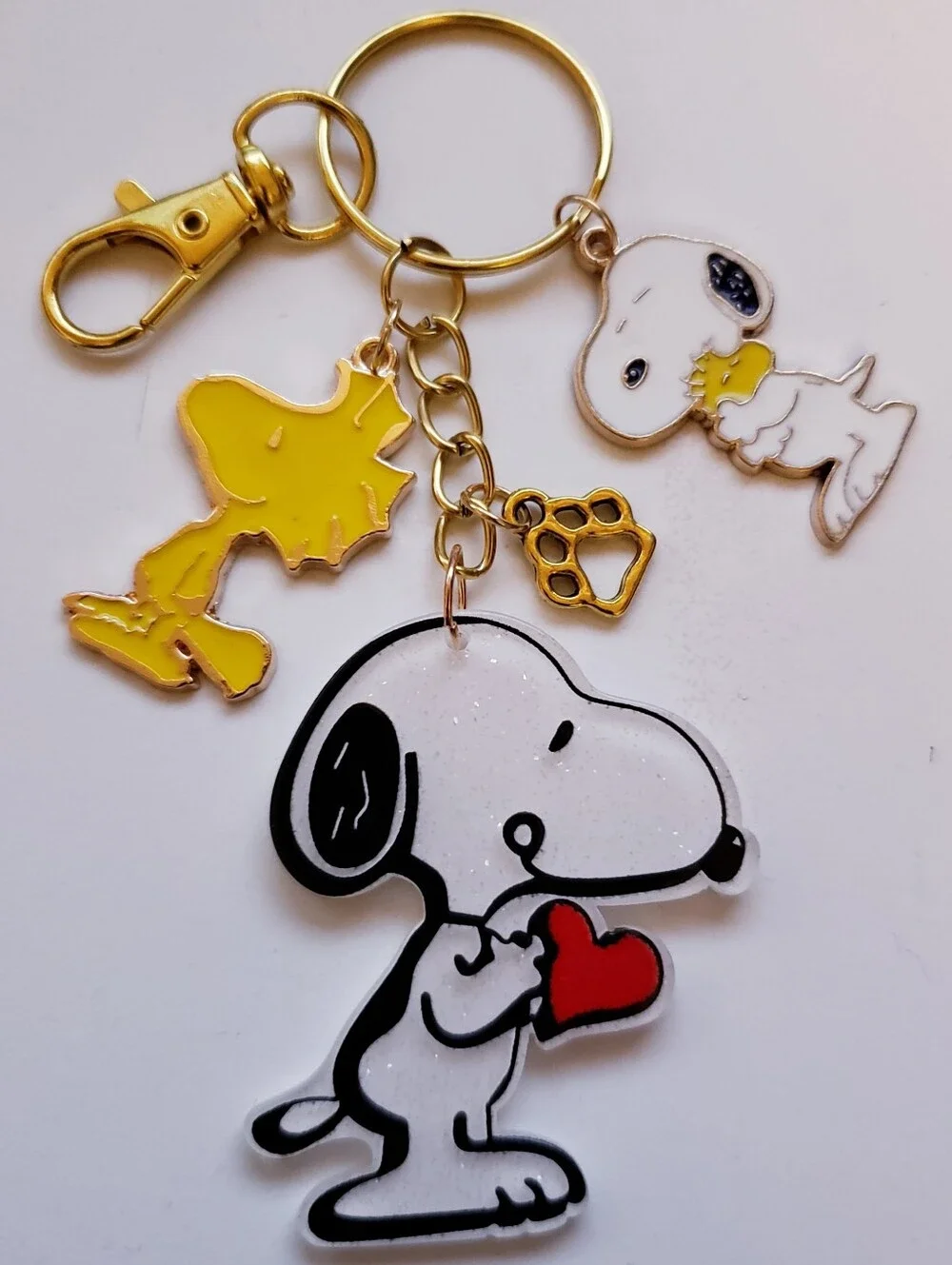 Handmade Charlie Brown Glitter Snoopy Woodstock Keychain